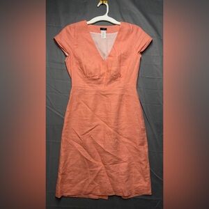 J Crew Linen Sheath Dress Coral Peach  Cap Sleeve V Neck Sz 4 Career Office
